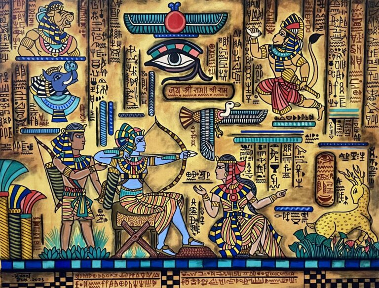 Ramayan(The Epic of Maricha) - In Egyptian era Depicting Prabhu Vishnu avatars-Narasimha, Varuna….Hanuman, Garuda Surrounding Shri Rama, Iakshman and Sita